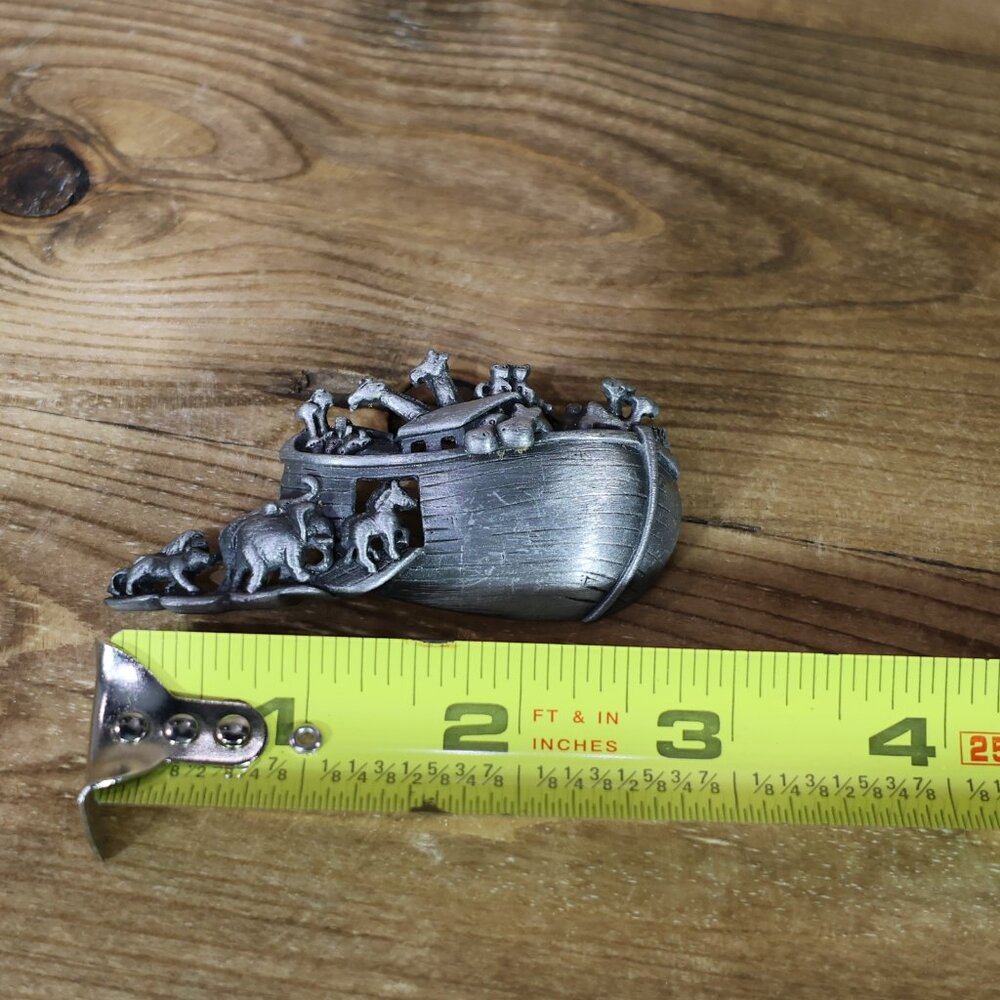 Noah's Ark Silver Pewter Brooch AJC Signed 3" Timeless Religious 2 by 2 Animals - Picture 4 of 5